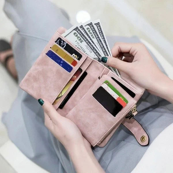 Small trifold leather wallet for women