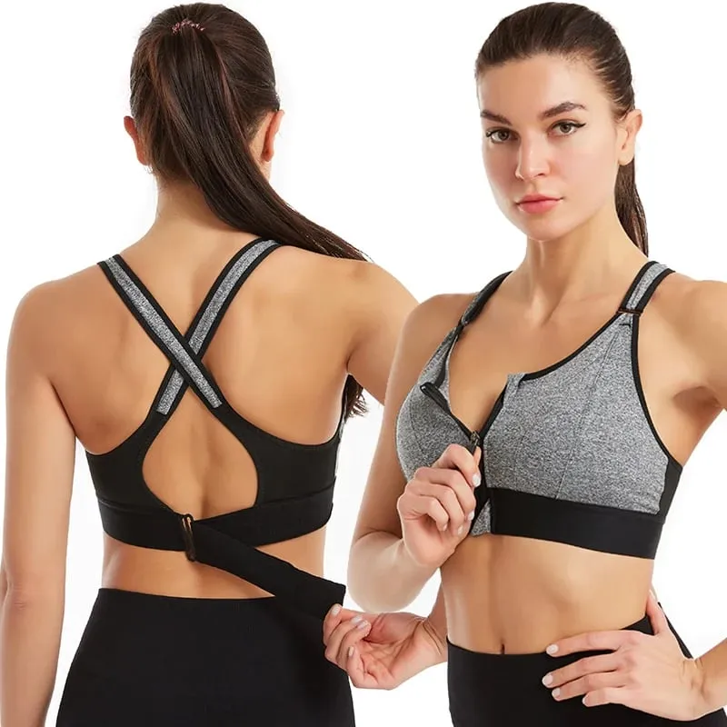 Wireless Support Super Tight Impact Resistant Zipper Sports Bra